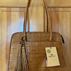 Patricia Nash Elegant Crocodile Pattern Brown Shoulder Bag